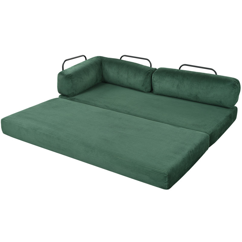 Cniyah Convertible L-Shaped Corduroy Sectional Sofa Bed, Green Polyester