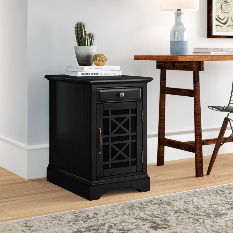 USB Charging Accent Cabinet, Antique Black