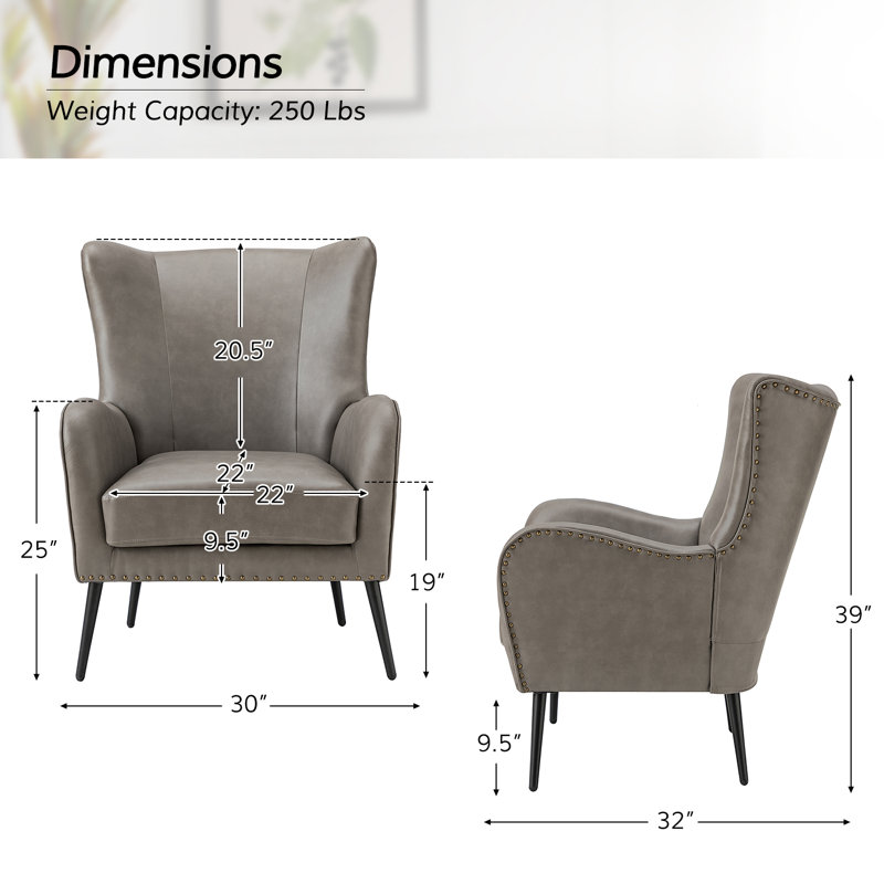 Fauteuil à oreilles 30 po Ebbert, Cuir végétalien gris