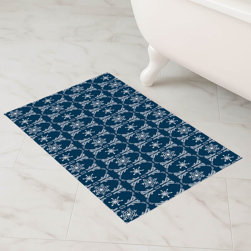 Tapis pour salle de bain Snowflake, Bleu très foncé, Simple - L 34 po x l 21 po