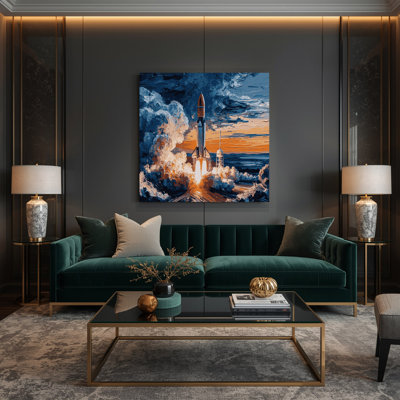 Space Rocket launches Blue Canvas Wall Art