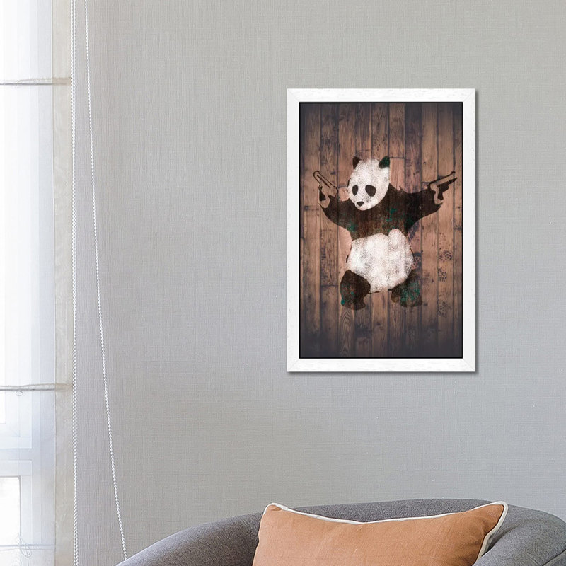 Panda With Guns - Print on Canvas, 101.6 cm H x 66.04 cm W, White Floater Framed