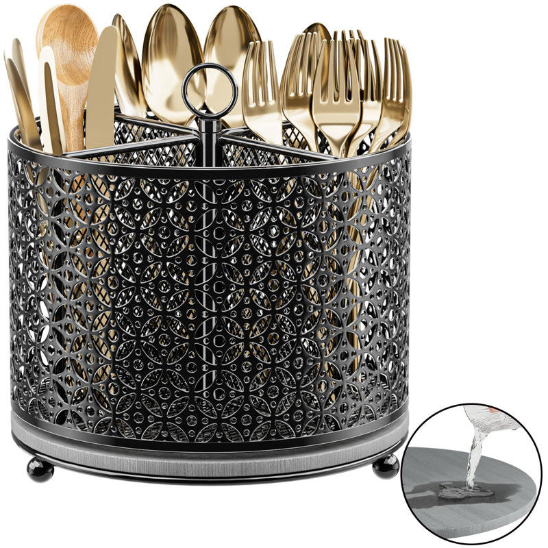 360° Rotating Kitchen Utensil Holder,Large Silverware Caddy,Black