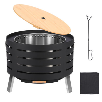 26" Smokeless Fire Pit with Removable Ash Tray, Wood-Burning Firepit Table & Poker, Outdoor Fireplace with Carry Bag – Great for BBQ, Tabletop, Bonfire & Camping