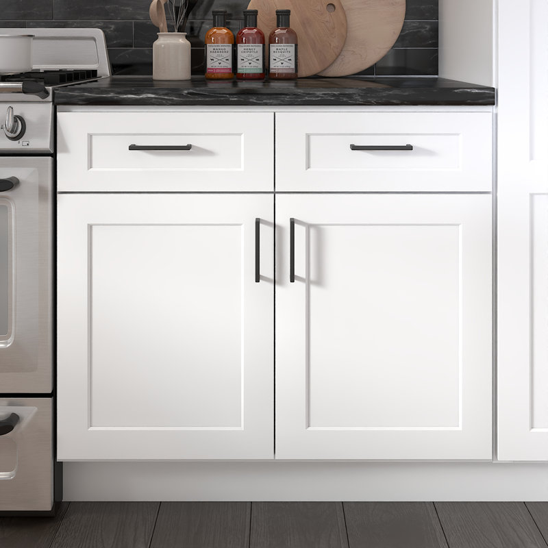 Meuble bas de cuisine à tiroirs avec 2 portes, à monter soi-même, 61 cm de profondeur x 91 cm de largeur x 88 cm de hauteur, blanc