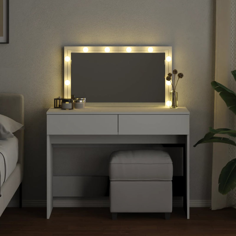 Dressing Table with Mirror, White