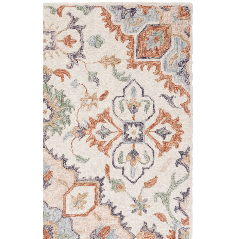 Eava Hand Tufted Wool/Cotton/Latex Oriental Rug in Green/Ivory, Rectangle 8' x 10'