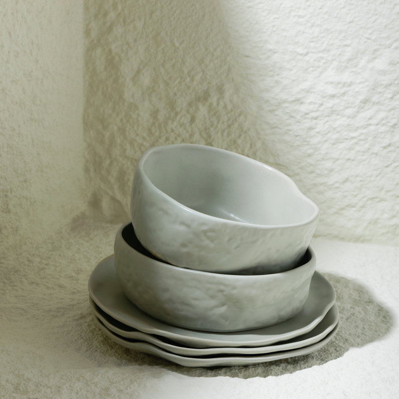 Sage-Grey Ceramic 16-Piece Dinnerware Set, Service for 4