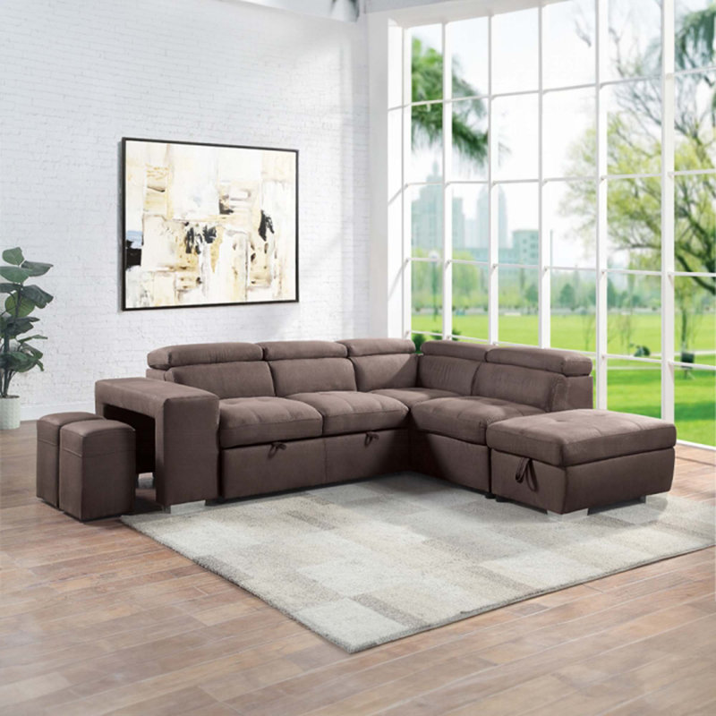 Udele Upholstered L-Shaped Sectional Right Hand Facing, Brown Fabric