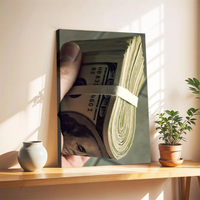 Stack of Hundred - Dollar Bills Canvas Wall Art Framed Ready to Hang Living Room Bedroom Home Decor