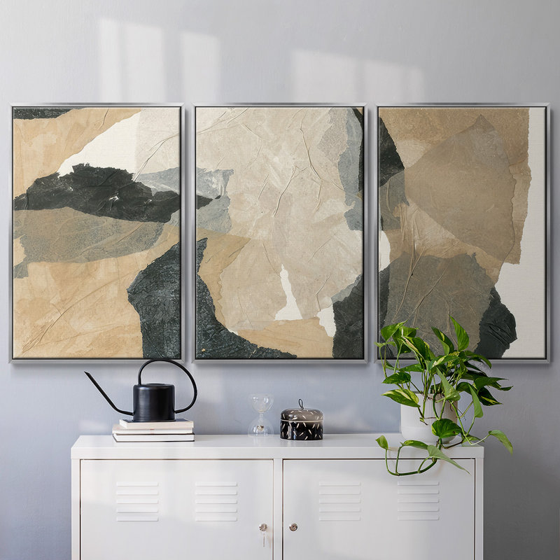 «Paper Blur III» - Toile encadrée multi-pièces, Argent, H 24 po x l 48 po x P 2 po