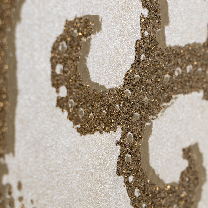 Universe Pluto Glass Stone Motif Wallpaper Rol, Cream/Gold
