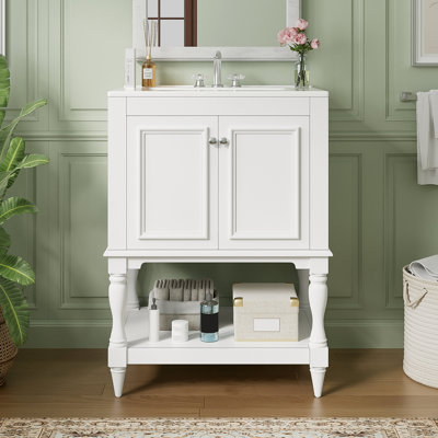 24 Inch Modern Luxury Bathroom Vanity With Ceramic Sink, Bathroom Cabinet With Open Shelf And Closed Storage