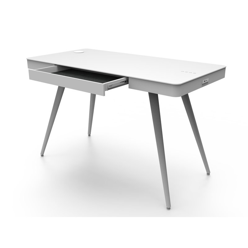 Marceline Glass Top Metal Base Writing Desk with Power Outlet