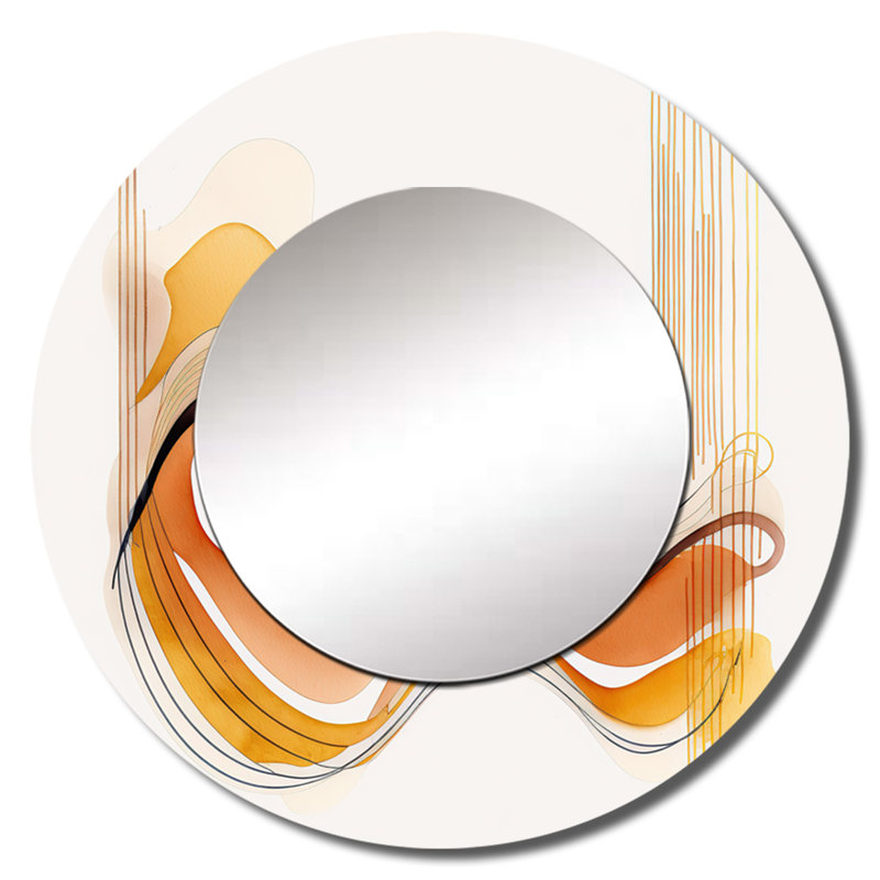 «Padelea Burnt Orange Waves Abstract III - Minimalisme grand miroir mural, miroir rond moderne unique, art imprimé en métal