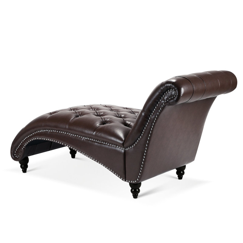 Chaise longue avec rembourrage en mousse souple et clous à bulles décoratifs, Dark Brown
