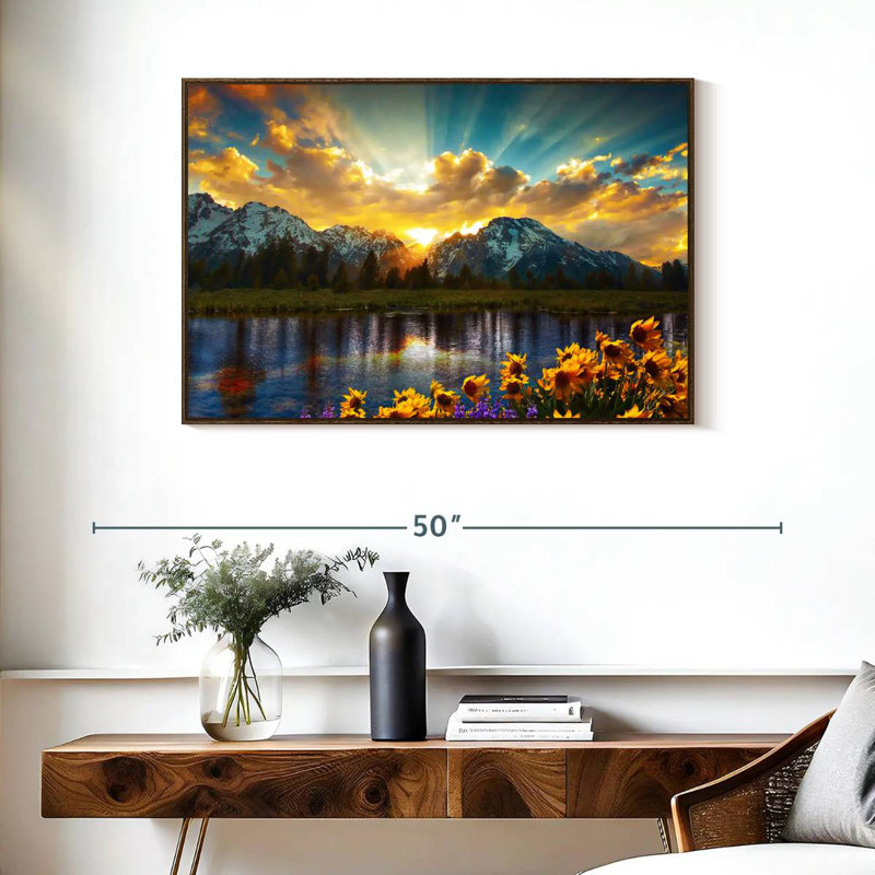 Grand Teton, 37 po x 25 po, Cadre flottant noyer