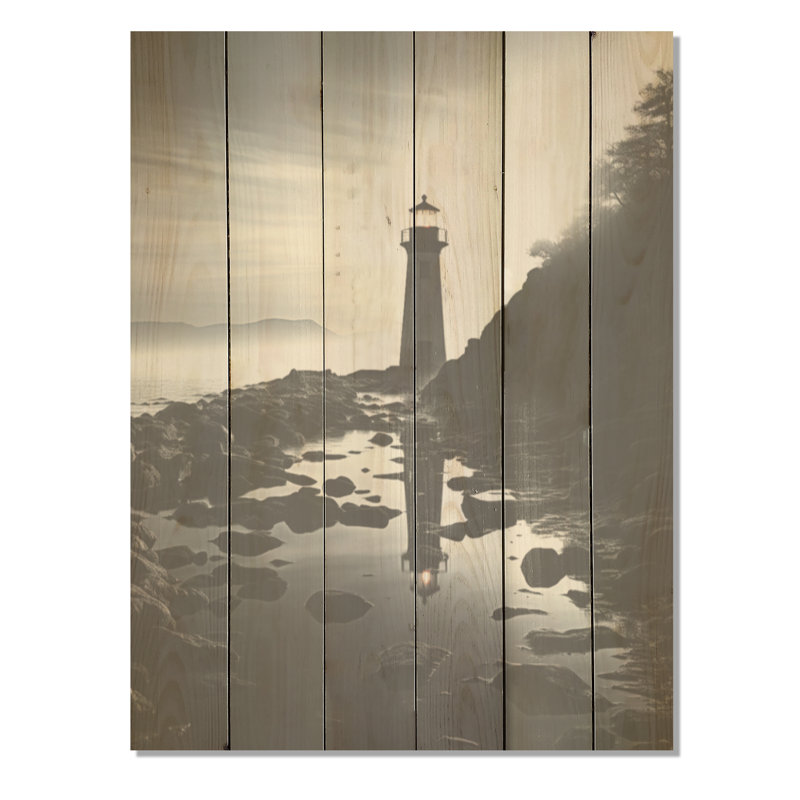 Phare, paysage de mimalisme - Art mural en bois sur bois de pin naturel, H 20 po x l 10 po