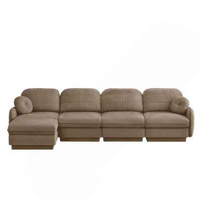 Chenille Cloud 3-Seater Ergonomic Deep Seat Modular Sectional Sofa with 1 Ottoman for Living Room
