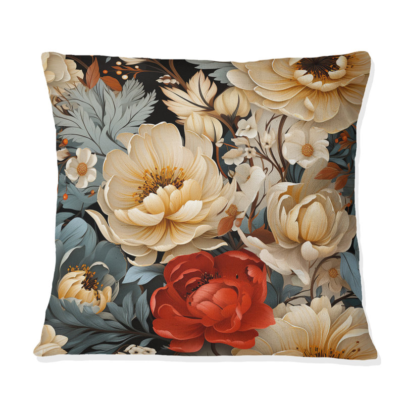 Coussin Delicate Flower Symphony I - imprimé floral, H 16 po x l 16 po