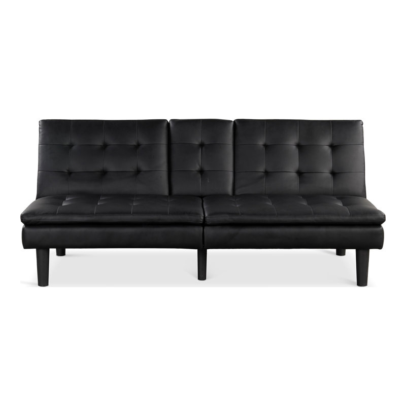 Burrell Futon Sofa Bed, Black Faux Leather
