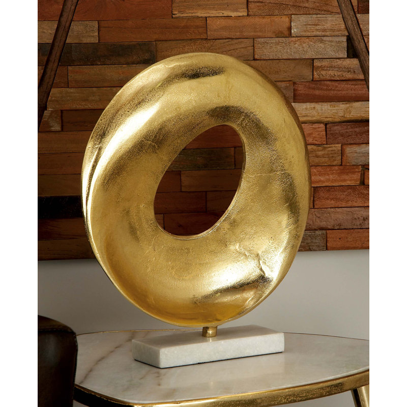 Gold Aluminum Geometric Sculpture with Marble Base, 15" x 17"