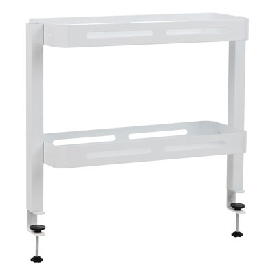 Mind Reader 2-Tier Desk Organizer with Clamp, Accessory Shelf for Office or Gaming, Office, Metal, White