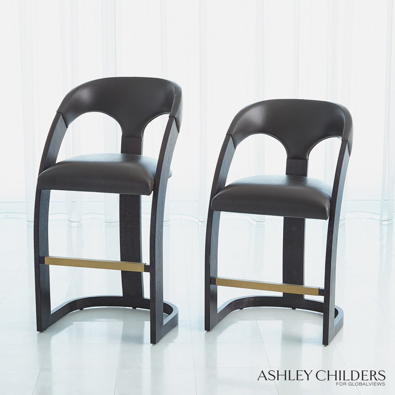 Antique Leather Delia Stool, Counter Stool (26.5" Seat Height), Black