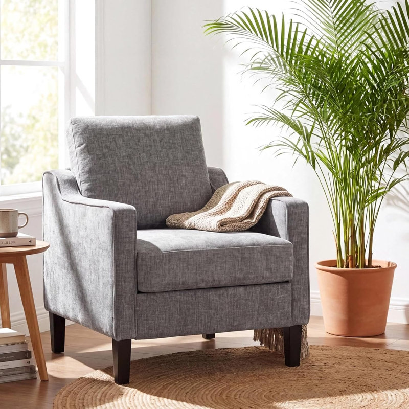 Upholstered Chenille Armchair, Dark Grey