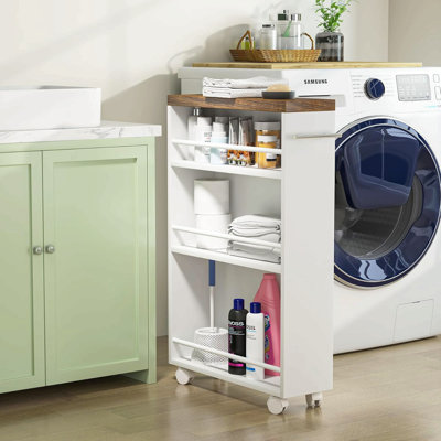 Chariot de rangement mince de 20 po - Chariot de cuisine à roulettes étroit à 4 niveaux avec roulettes et poignée, organisateur de salle de lavage Skinny, tablette coulissante pour les petits espaces