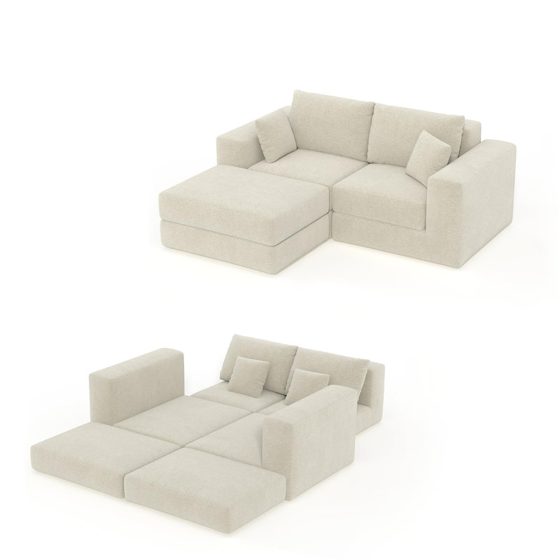 Canapé modulaire en chenille, siège à nuage en forme de L, Beige