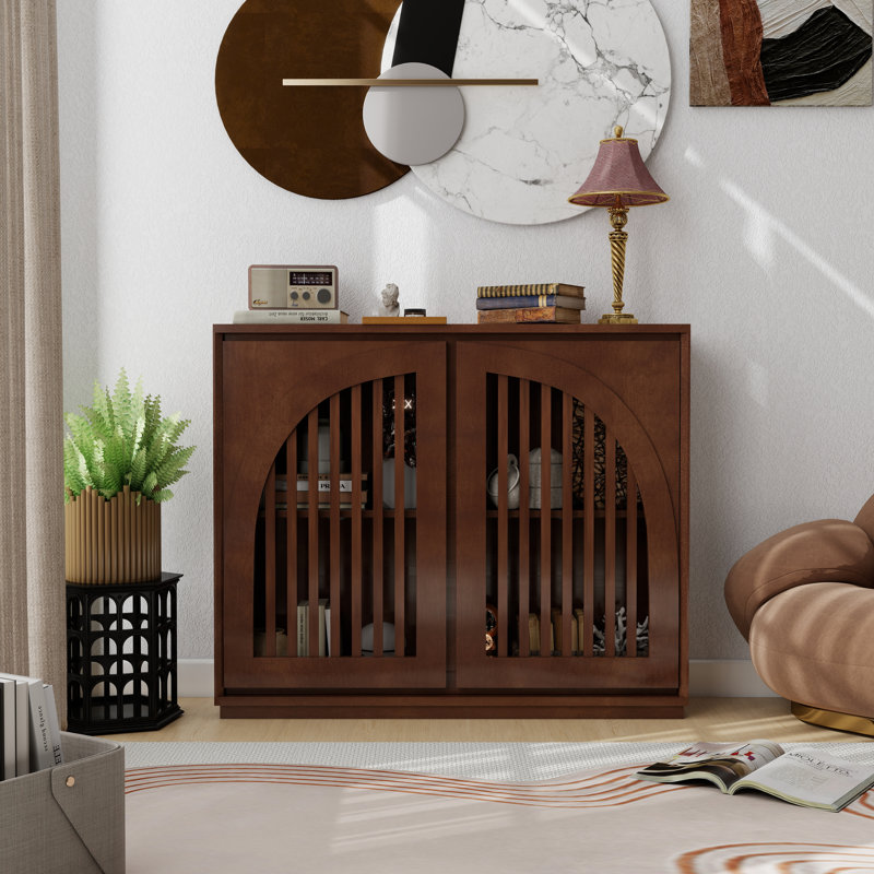 Buffet Mid-Century moderne cannelé, noyer foncé, Noyer