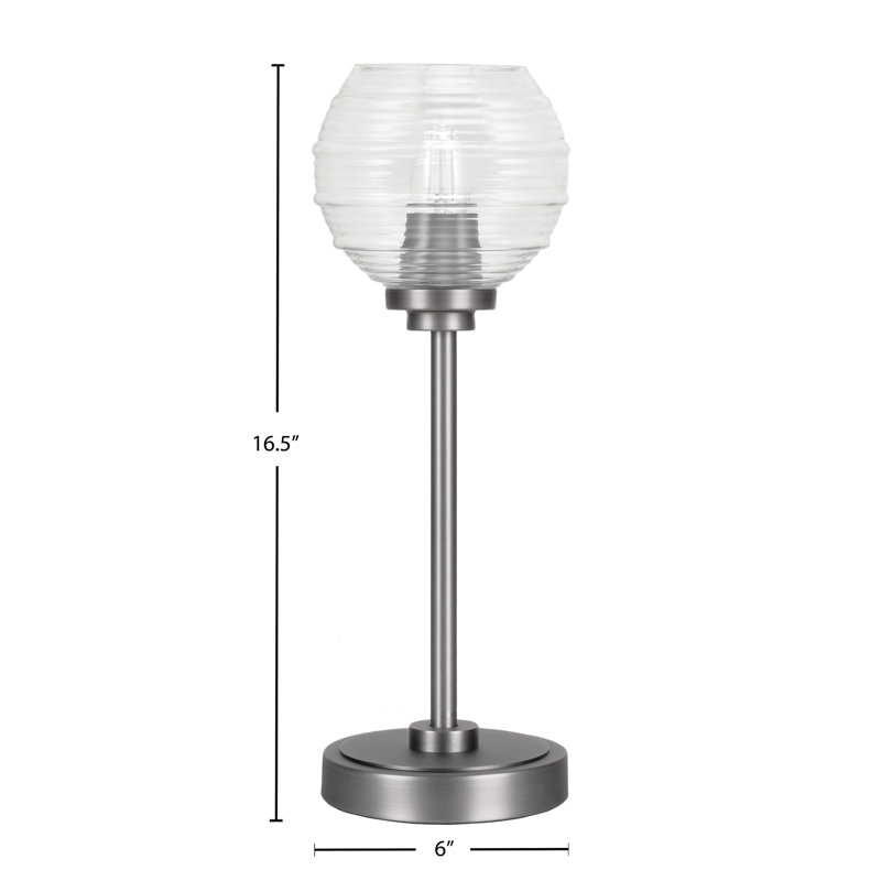 Lampe d'appoint Luna montrée en finition graphite avec verre nervuré transparent de 6 po