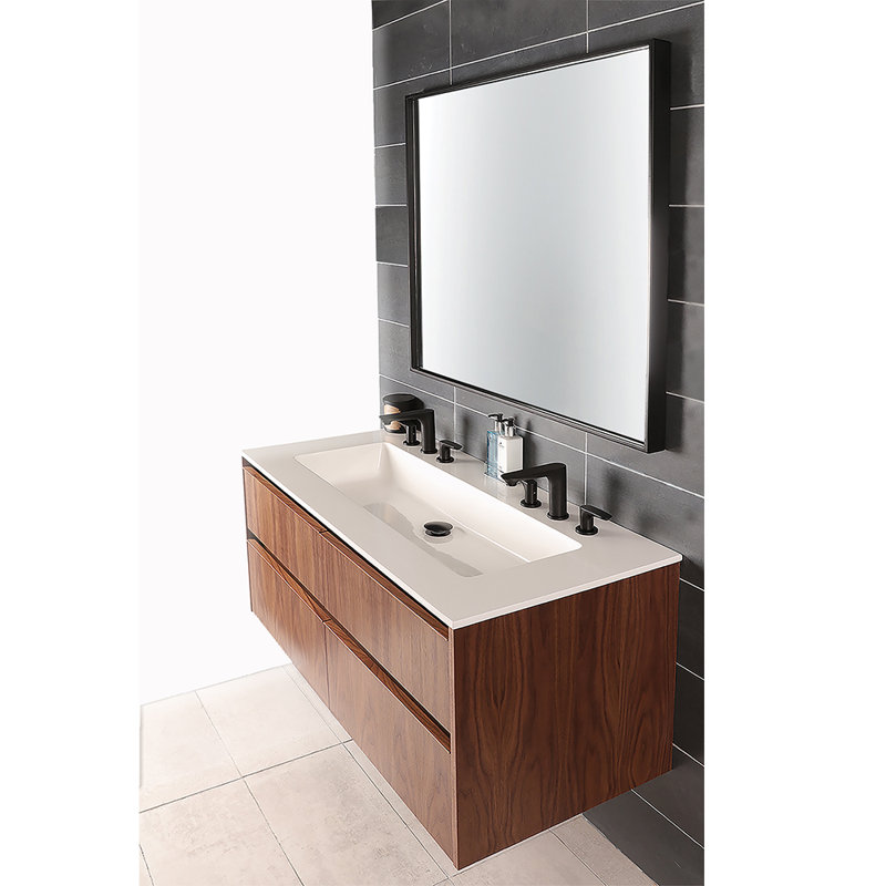 Kubitop 48'' W Single Vanity, Natural Walnut, 8" Centers, Matte White
