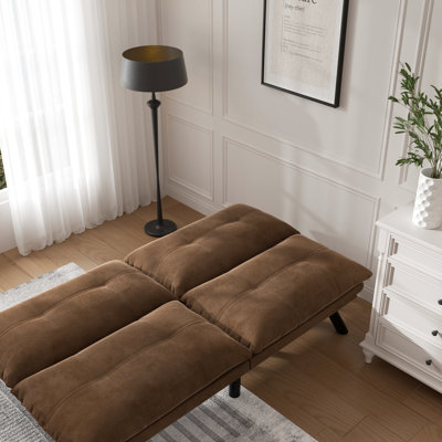 Lit brun chaud pour 2 sièges, avec accoudoirs réglables et, convertible de siège de conception moderne - et housse douce et lisse, convient aux petits espaces, au design, à la microfibre, au rembourrage en mousse, au bois de pin, au devoir