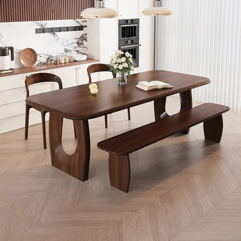 Nut-brown Rectangular Solid Wood Dining Table, 29.92"H×55.12"L×27.56"W