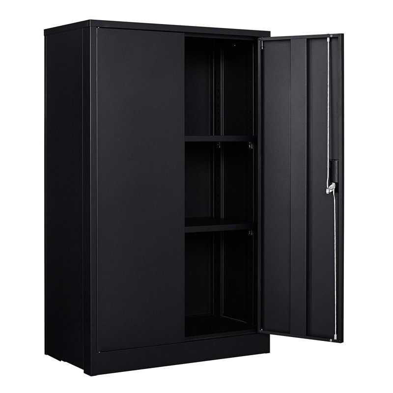 Adjustable Height Dividers Folding Filing Locker, Handle Locks, Spring Loaded Door Storage Cabinet, Locking Doors,, Black