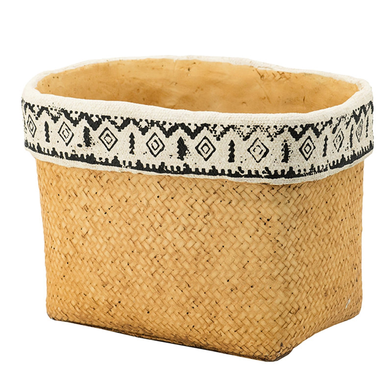 Geometric Trim Brown Multi Rectangular Basket Planters Of 2 Cement For Indoor Outdoor Decor, L:10.4X8.7X7.9 S:7.3X5.5X5.9 Inches, 12.1 Lbs Trimmed And Use,