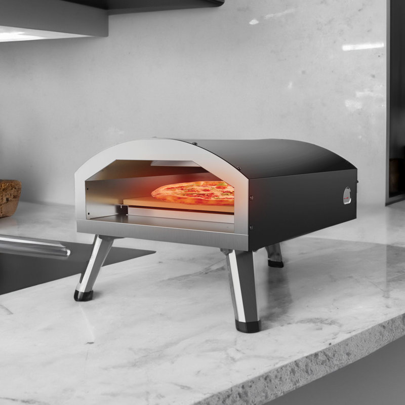 Black Steel Electric Outdoor Portable Pizza Oven with Stone Surface