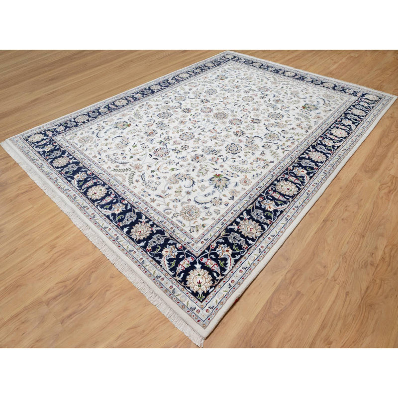 Tapis noué à la main 8 pi 7 po x 12 pi 0 po, blanc et laine, motif Nain, 250 KPSI