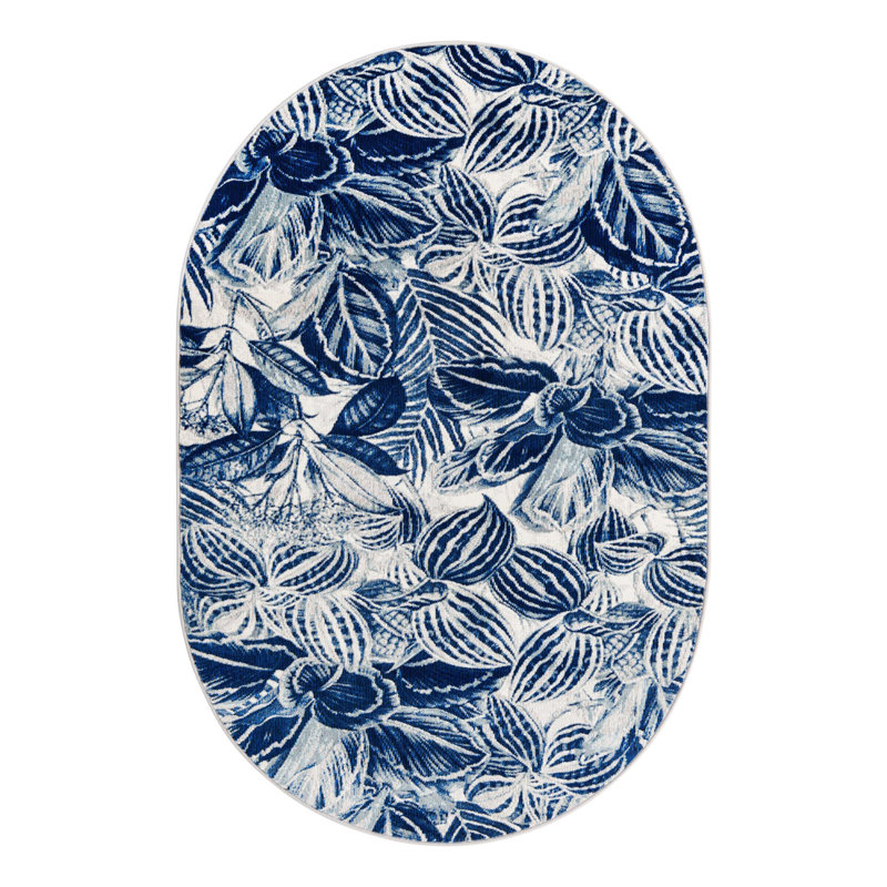 Tapis bleu marine à tissage unique, Ovale 4 pi x 6 pi