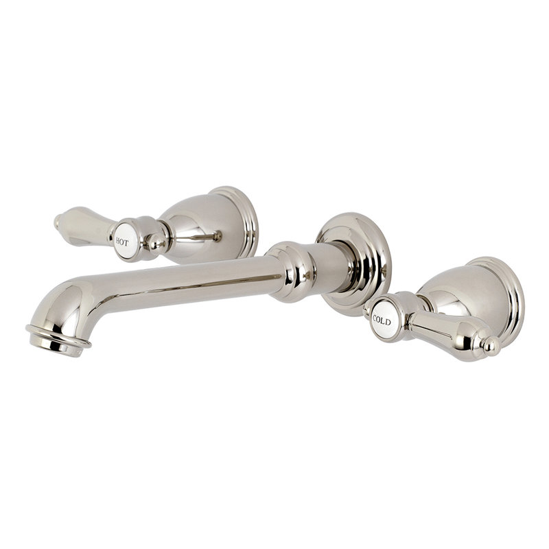Kingston Brass Heirloom Two-Handle 3-Hole Wall Mount Roman Tub Faucet, Polished Nickel