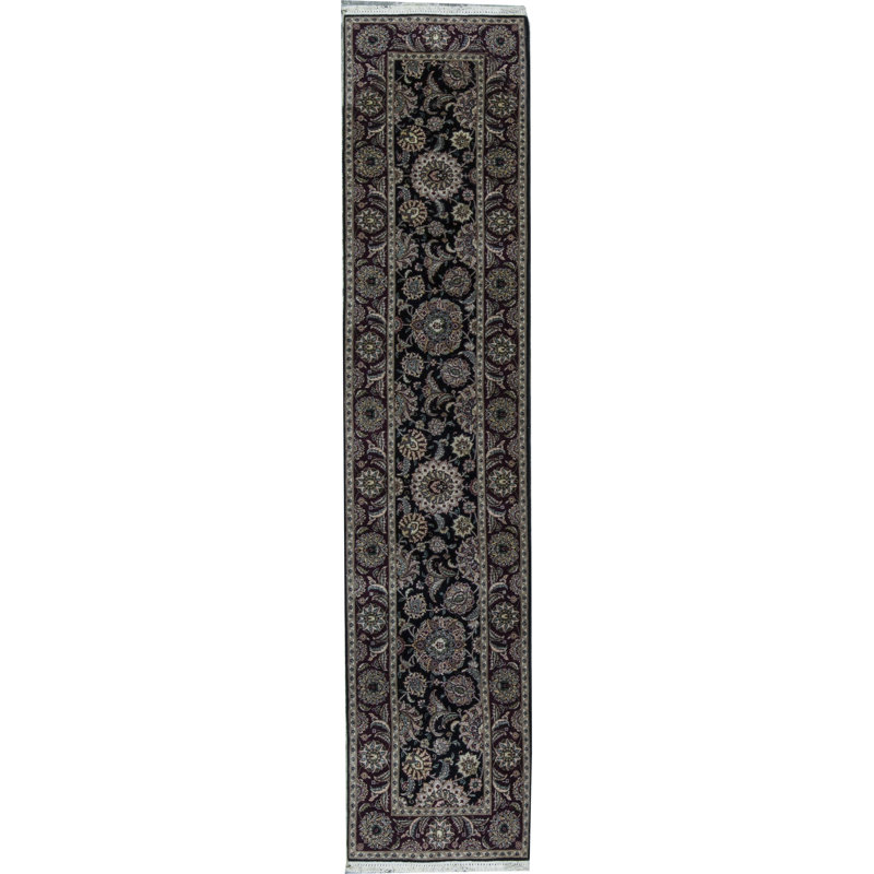 Hand-Knotted High-Quality Black and Wine Runner