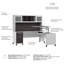 Bureau assis-debout en L de 72 po Paelynn, huche, hauteur réglable, rangement, bois moderne, gris orage et blanc-725684505