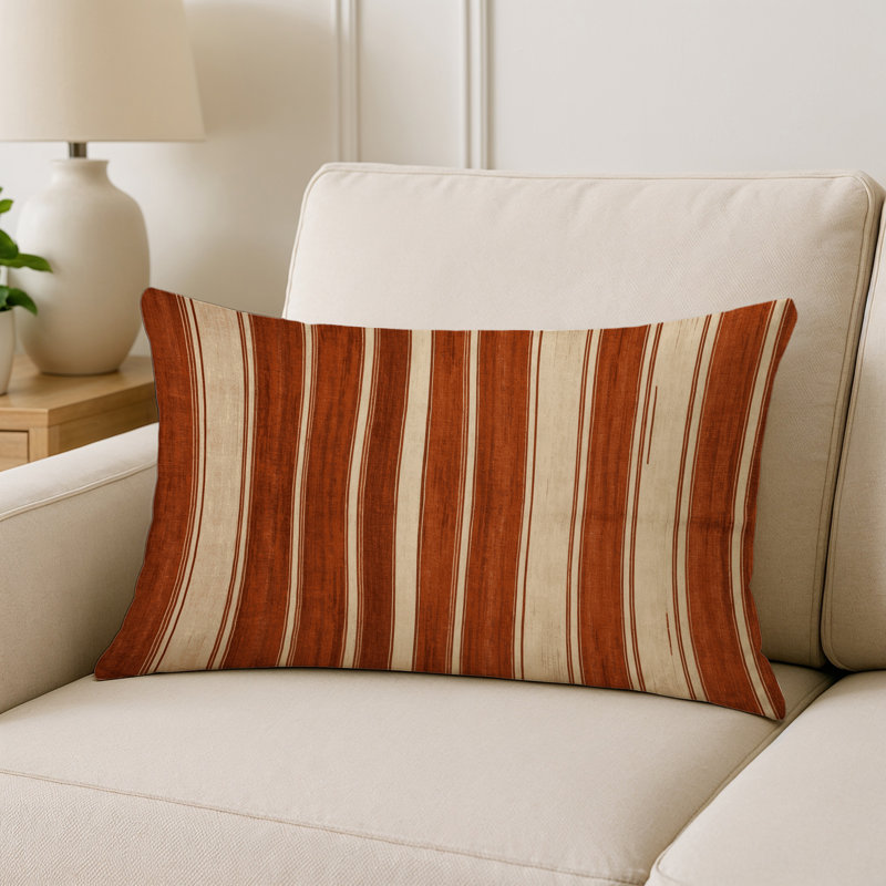 Coussin décoratif horizontal et extérieur à rayures horizontales, Rouille / crème, Rectangle H 14 po x l 20 po