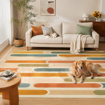 1Pcs Abstract Mid Century Modern Geometric Shape Rug - Soft Low Pile Accent Area, Washable Non-Slip Backing, for Living Room, Bedroom, Entryway, Playroom, Office, Home Decor for home detor