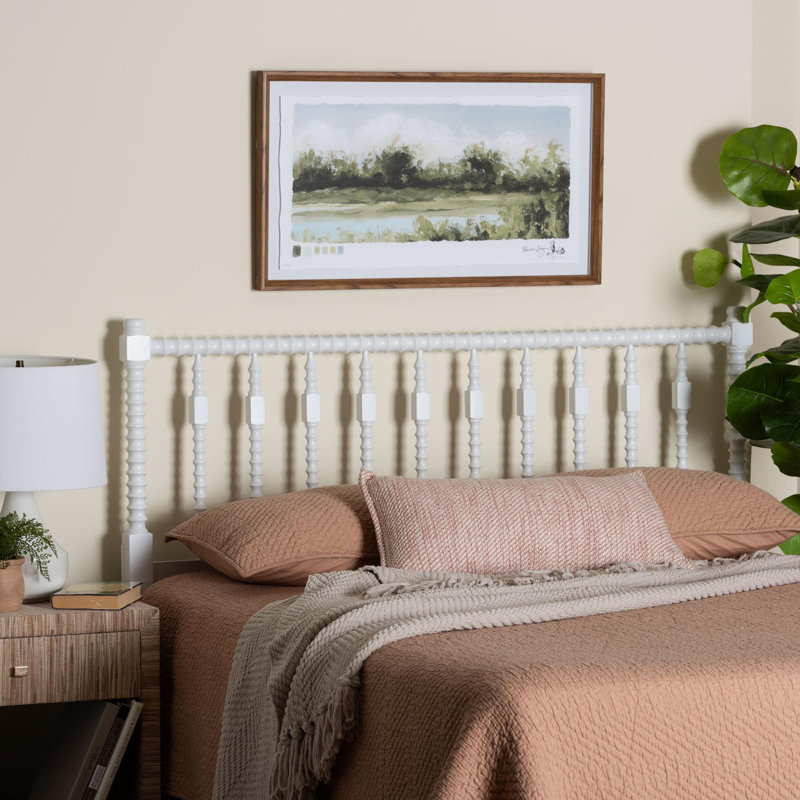 Baxton Studio Juliette Turned Spindle Headboard - Crafted Wood Panel with Decorative Spoke Design for Cottage Farmhouse Bedroom, King, White