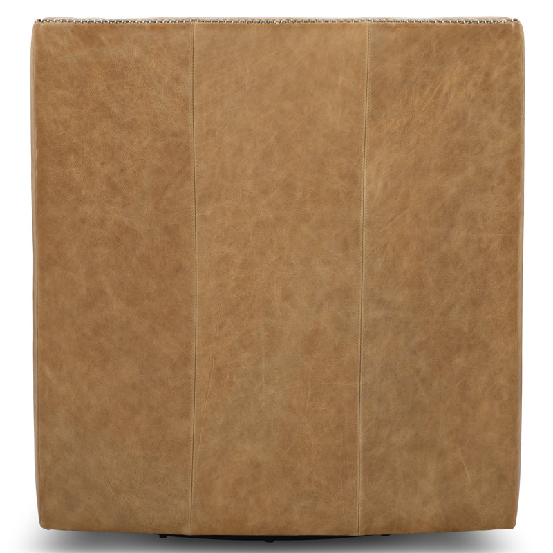 Candace Swivel Club Chair, Tan Genuine Leather