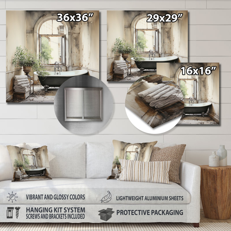 Impression sur métal Bath of Tranquility II - Bath & Laundry, H 23 po x l 23 po x P 1 po