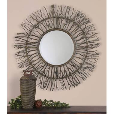 Floral Sunburst Brushed Silver Round Mirrors 9.5